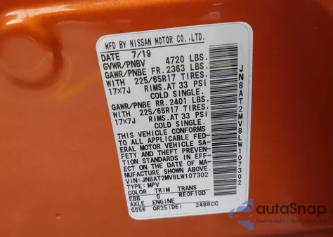 2020 Nissan Rogue S from USA, damaged, VIN JN8AT2MV8LW107302